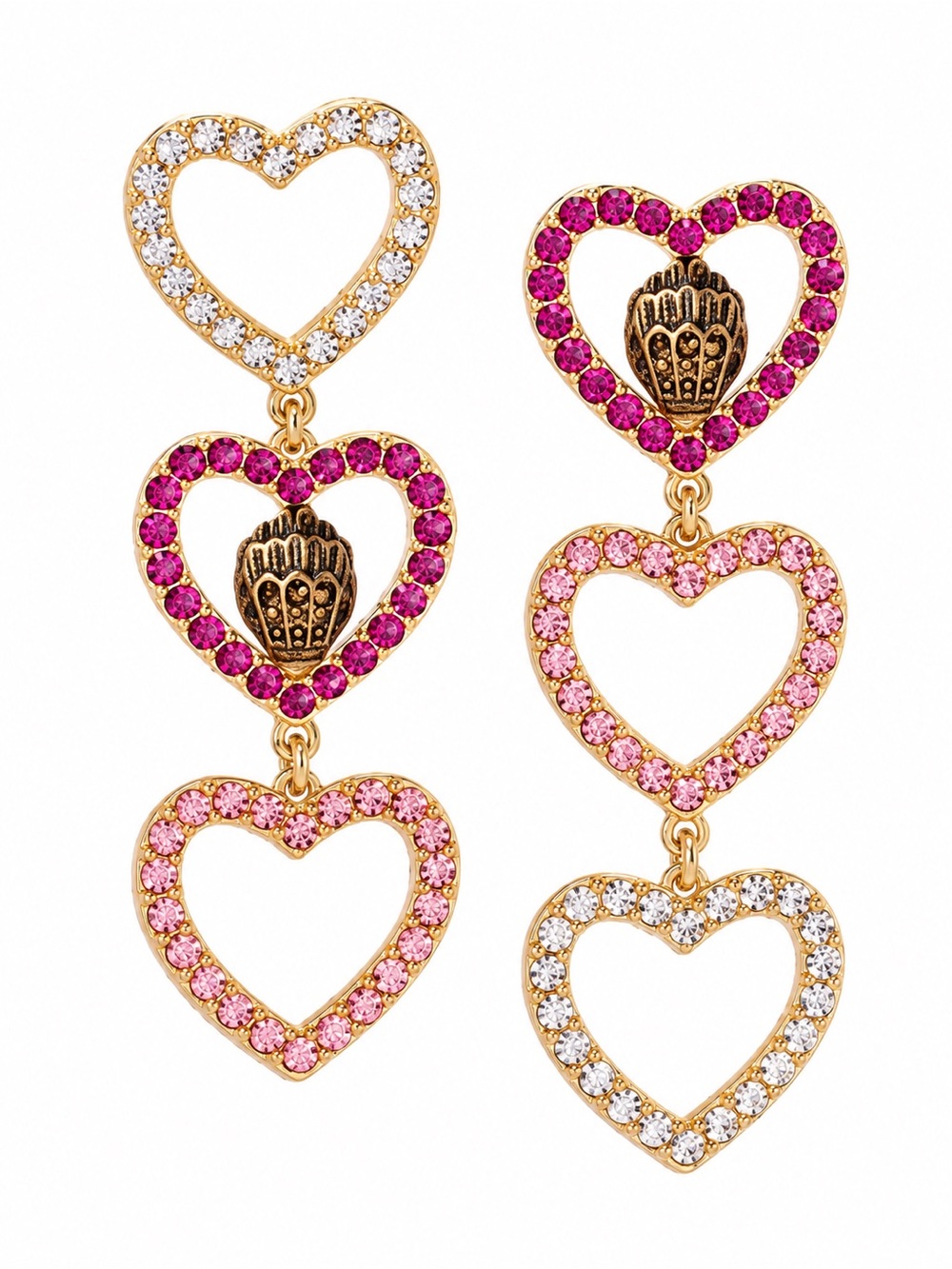 Kurt Geiger London Crystal Heart Eagle Head Mismatch Drop Earrings